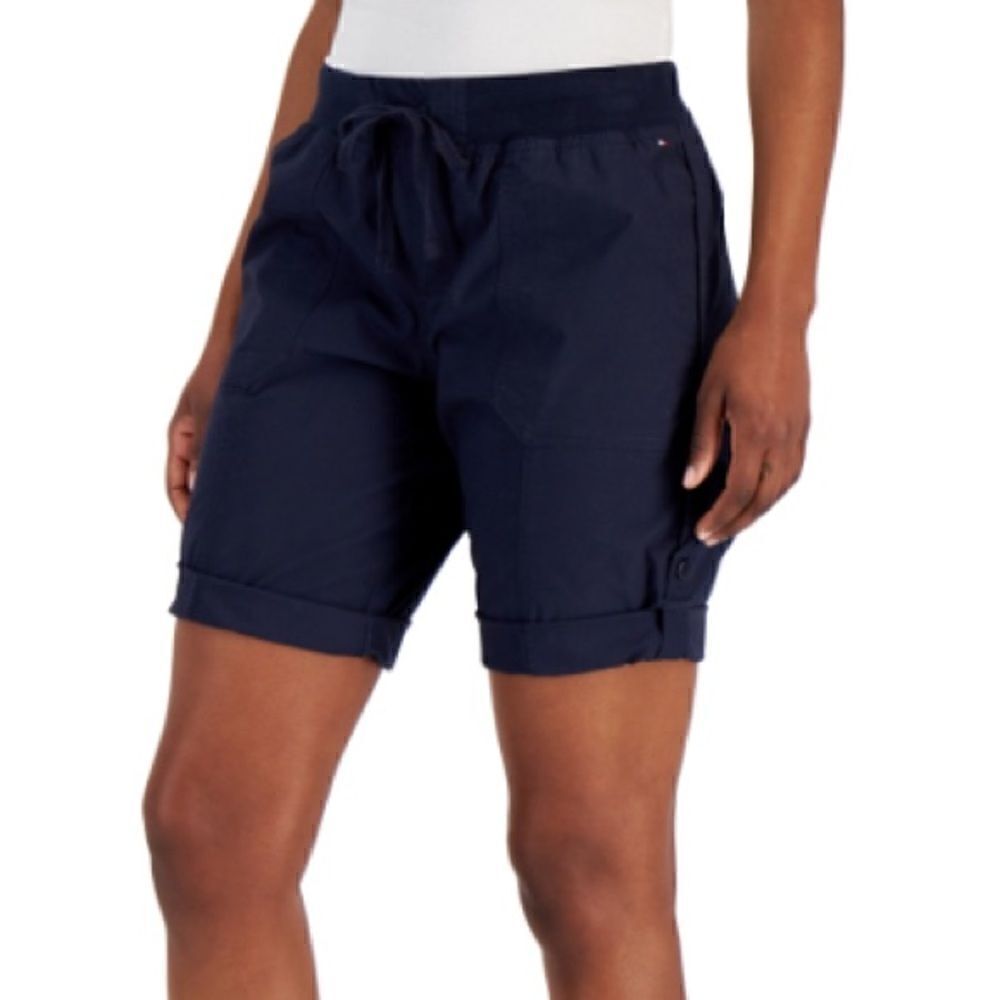 🆕 Tommy Hilfiger Women’s Navy Rolled Cuff High Waisted Shorts size S
